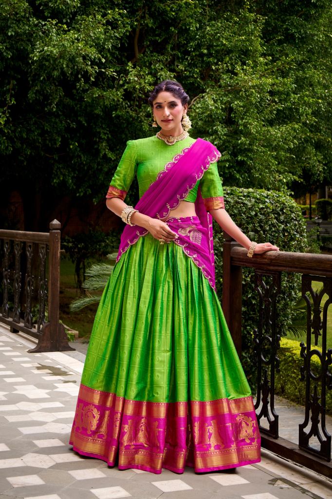 Nitriya Purple Color Pure Chanderi Zari Weaving Half Saree Lehenga Choli
