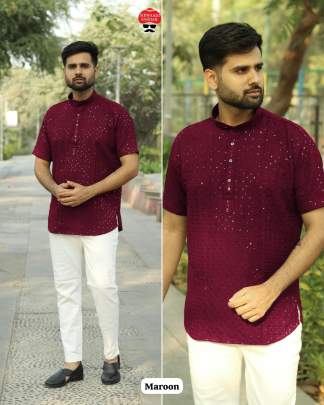 Chikankari Mens Short Kurta