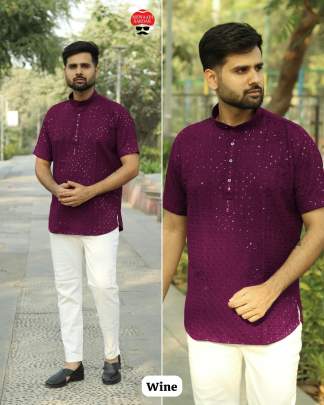 Chikankari Mens Short Kurta