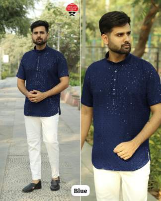 Chikankari Mens Short Kurta