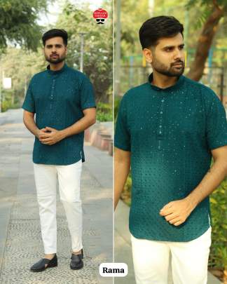 Chikankari Mens Short Kurta
