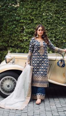 Designer Party Wear Look Top-Plazzo and Dupatta With Heavy Embroidery Work 3 piece 