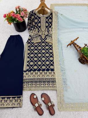 Designer Party Wear Look Top-Plazzo and Dupatta With Heavy Embroidery Work 3 piece 