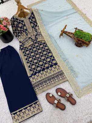 Designer Party Wear Look Top-Plazzo and Dupatta With Heavy Embroidery Work 3 piece 