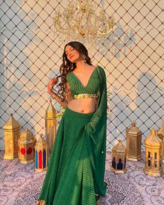 Elegant Bandhani Bliss with Golden Touch Lehenga Choli