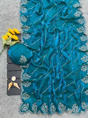 Elegant Embroidered Chiffon Saree sattin silk designer saree
