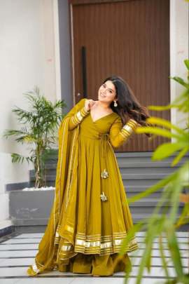 Elegant Plain Gown with Gota Patti Magic  gown