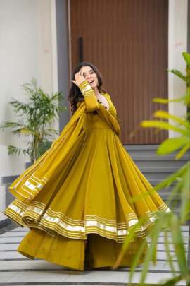 Elegant Plain Gown with Gota Patti Magic  gown