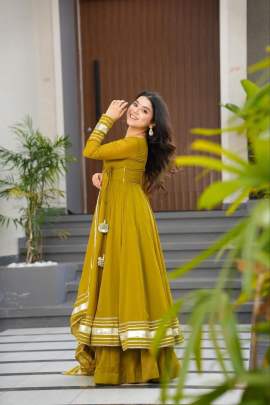 Elegant Plain Gown with Gota Patti Magic  gown