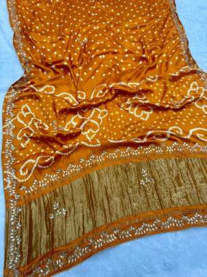 Gaji Silk Original Bandhani With Gota Pati Hand Work Saree Silk saree