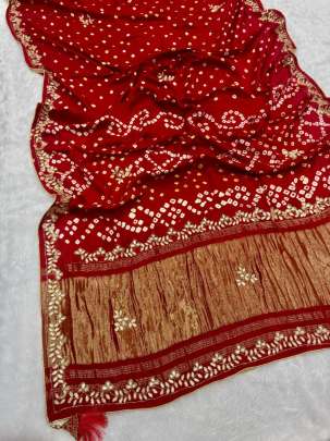 Gaji Silk Original Bandhani With Gota Pati Hand Work Saree Silk saree