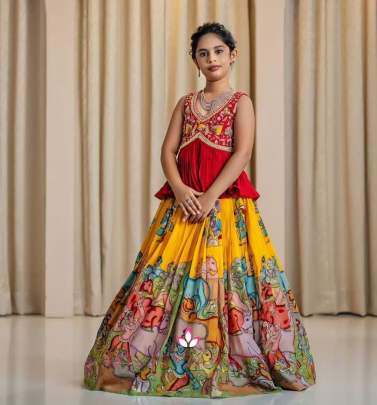 Kalam Kari Printed & Embroidered Work Stitched Lahenga - Blouse Lehenga Choli All