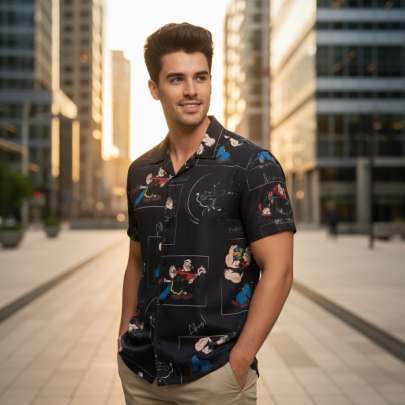 MENS FANCY PRINTED CUBAN COLLAR SHIRT