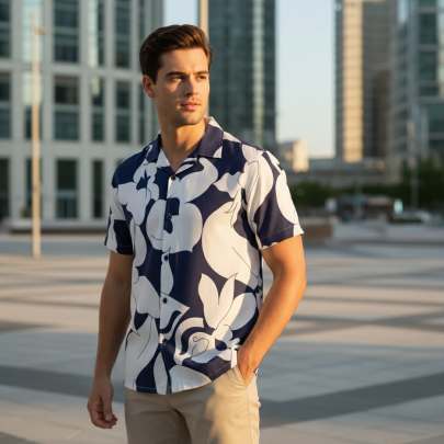 MENS FANCY PRINTED CUBAN COLLAR SHIRT Mens Shirt
