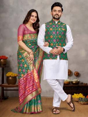 Men's Kurta + Koti & Women Saree COUPLE COMBO SEAT