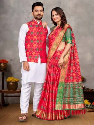 Men's Kurta + Koti & Women Saree COUPLE COMBO SEAT