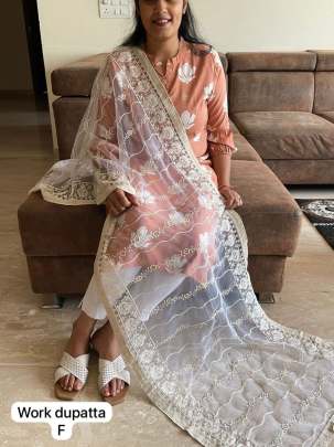 Net Fancy Work Stole Dupatta premium Dupatta