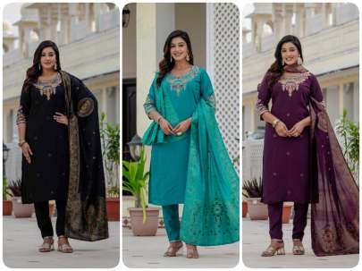 Premium Roman Silk Kurti Pent Dupatta Set 2 piece