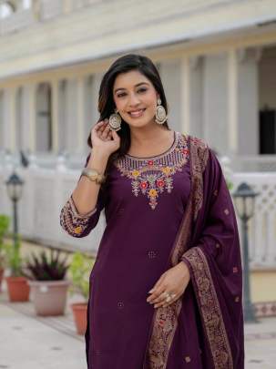 Premium Roman Silk Kurti Pent Dupatta Set Cord Set