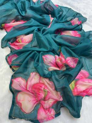  a new exclusive floral handwork saree Party wear saree