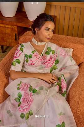 new exclusive floral handwork saree Party wear saree